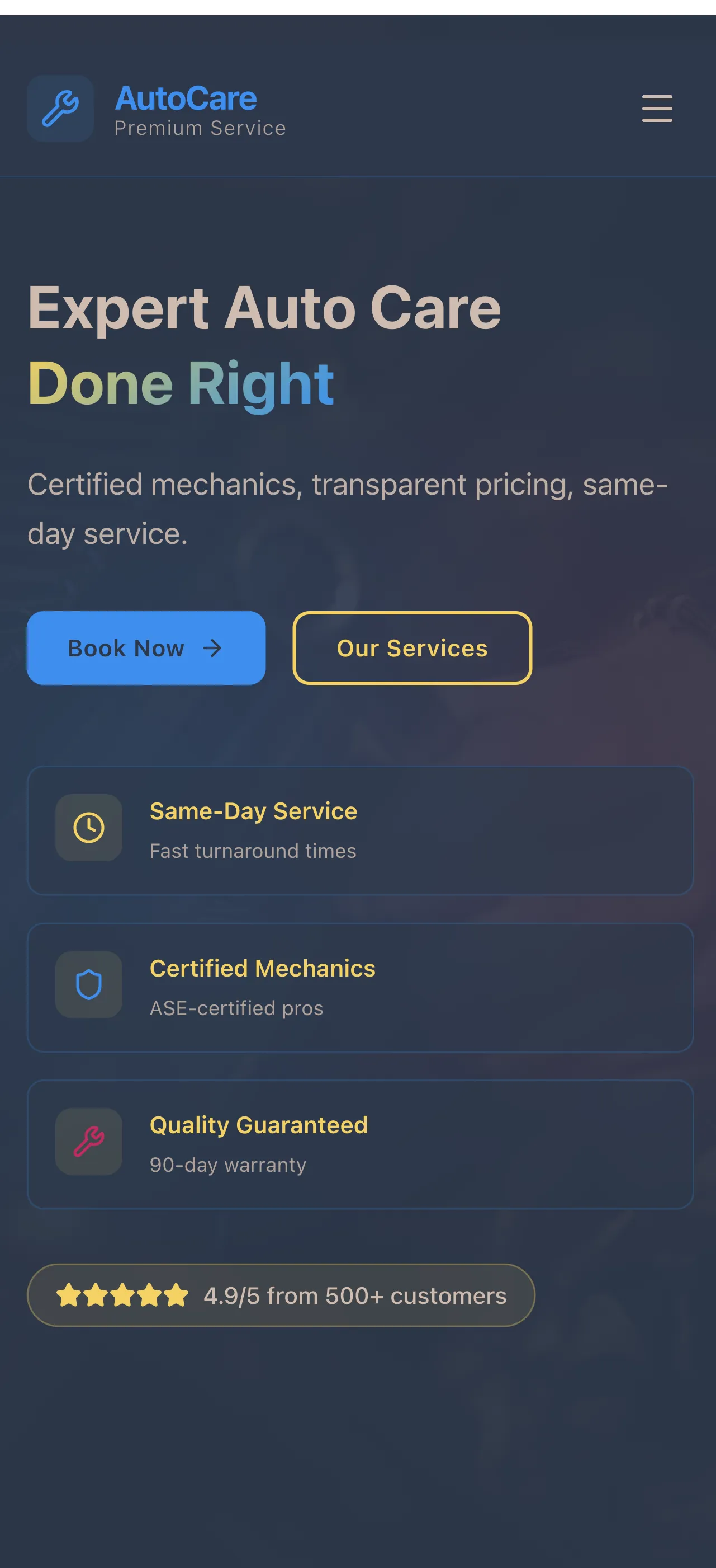 AutoCare Garage Mobile View